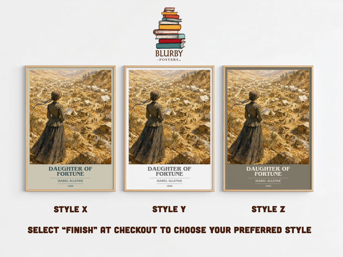 Daughter of Fortune book cover print in frame leaning in hallway – historical fiction wall art (mockup)
