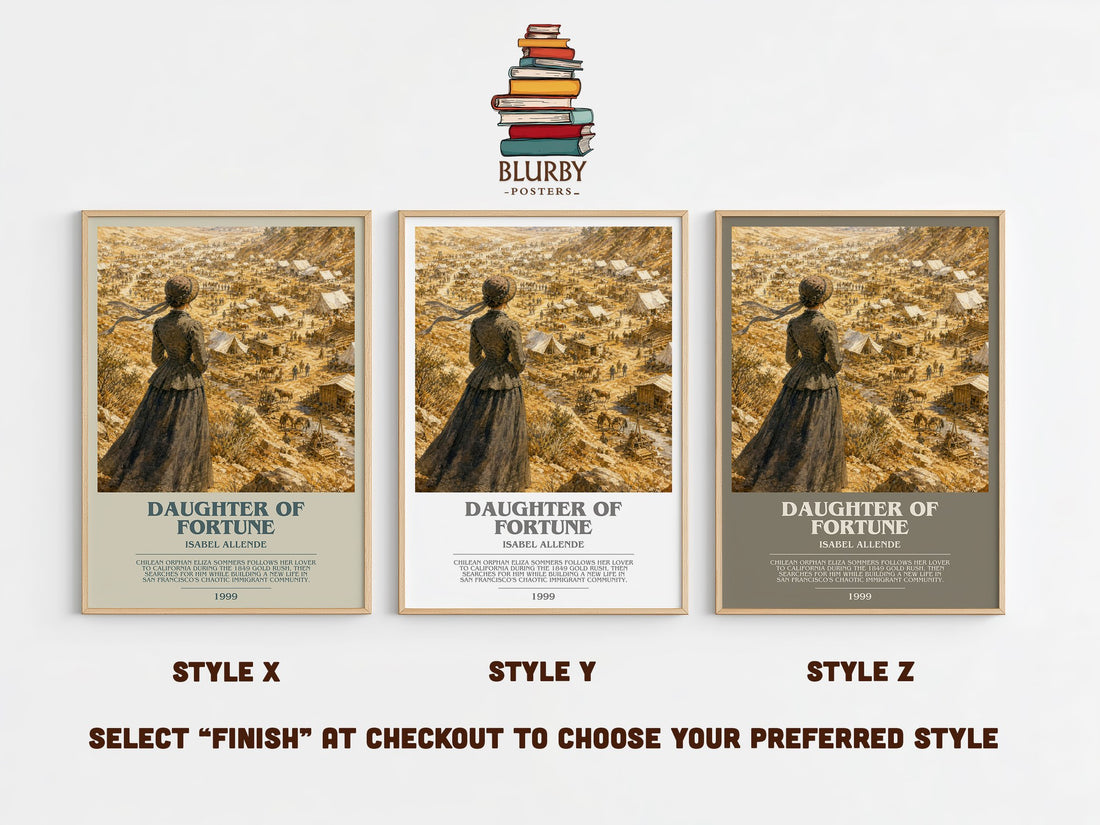 Daughter of Fortune bookish print in frame leaning in hallway – historical fiction wall art (mockup)