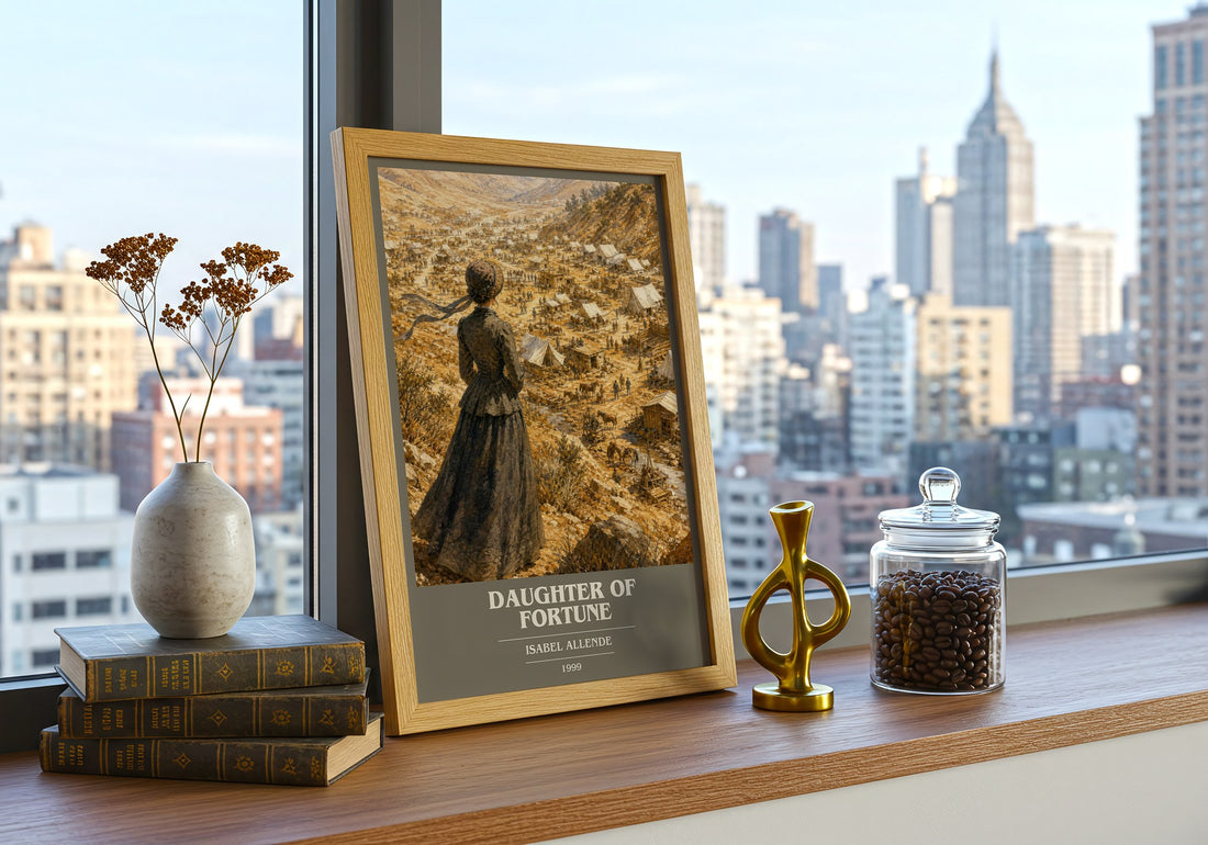 Daughter of Fortune book cover print framed by window – literary home decor