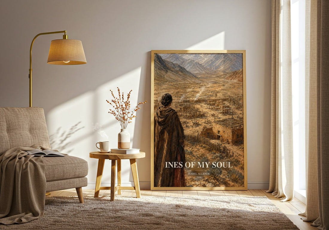 Ines of My Soul watercolour print in frame leaning in hallway – historical fiction wall art (mockup)