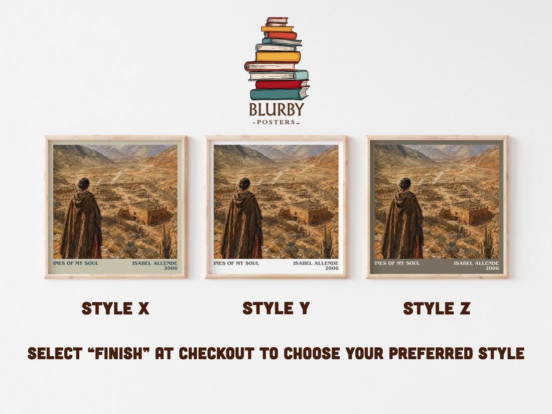 Ines of My Soul literary print in frame leaning in hallway – historical fiction wall art (mockup)
