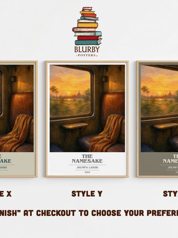 The Namesake book cover print in frame leaning in hallway – literary fiction wall art