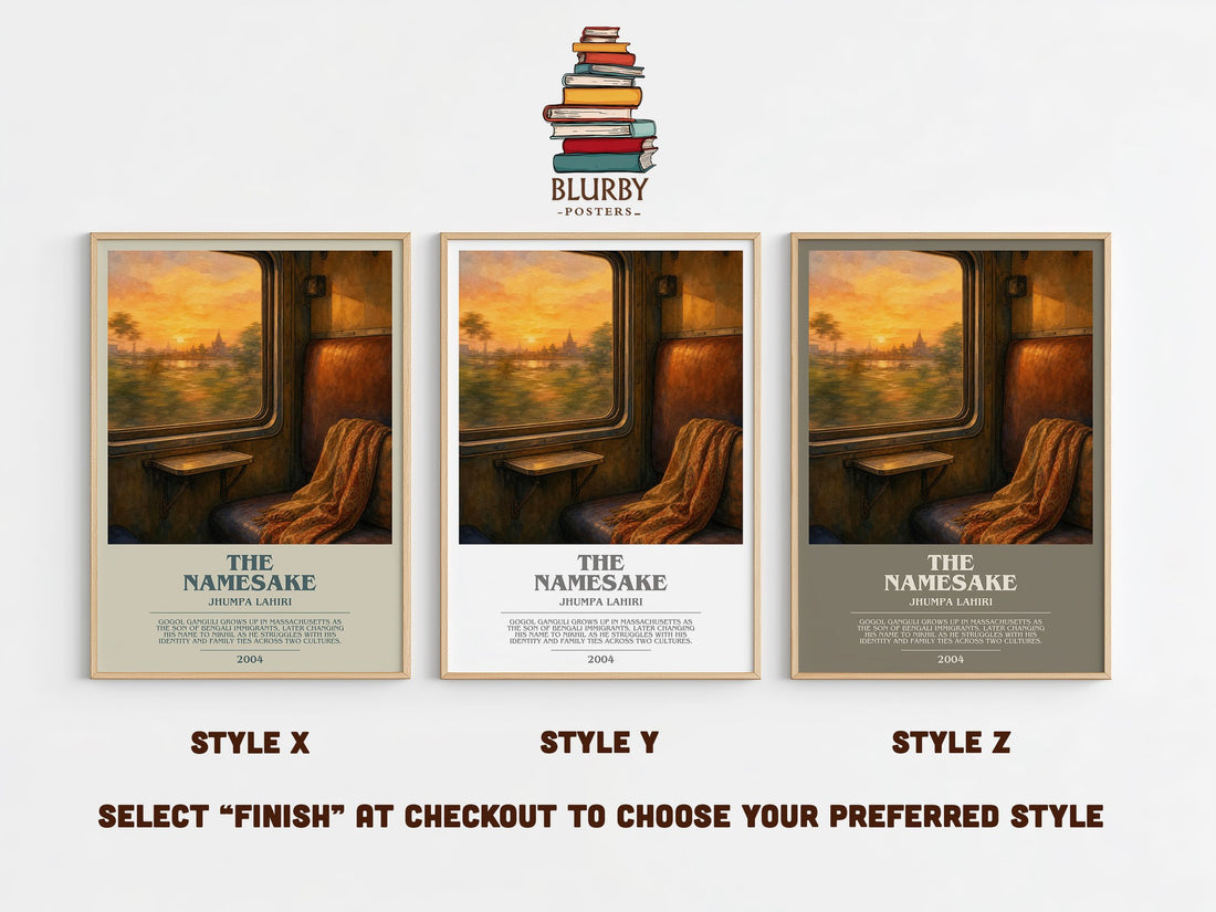 The Namesake bookish print in frame leaning in hallway – literary fiction wall art (mockup)