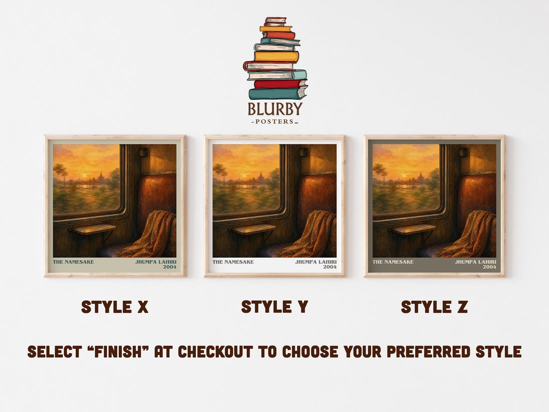 The Namesake literary print in frame leaning in hallway – literary fiction wall art (mockup)