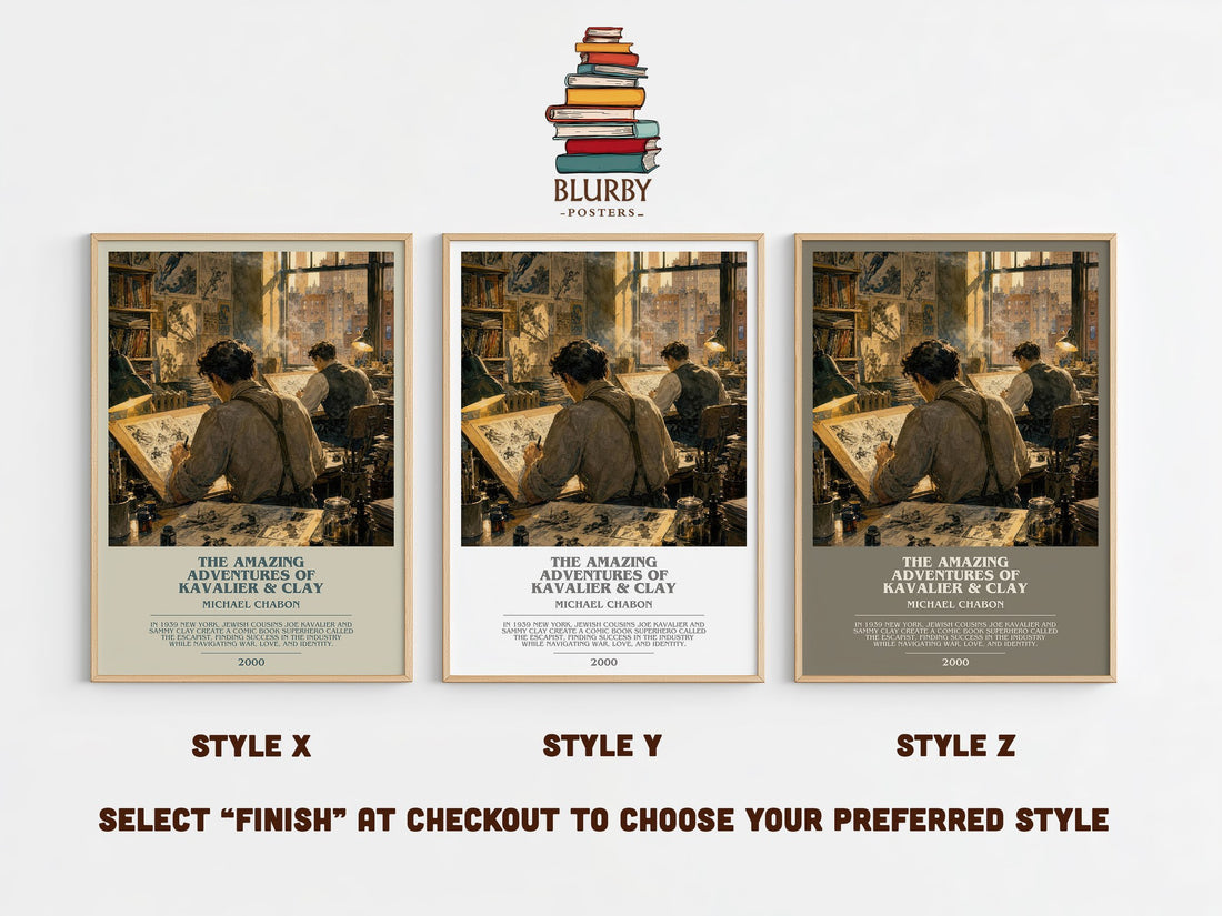The Amazing Adventures of Kavalier & Clay bookish print in frame leaning in hallway – literary fiction wall art (mockup)