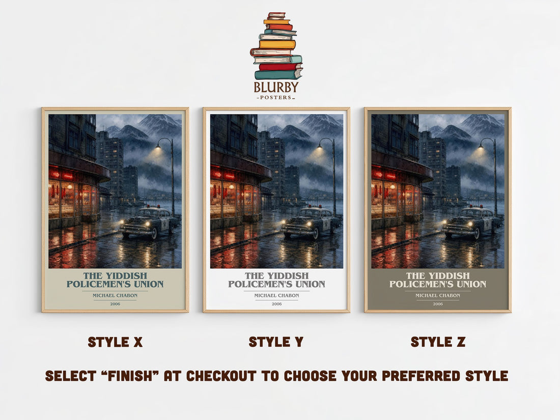 The Yiddish Policemen's Union book cover print in frame leaning in hallway – mystery wall art (mockup)