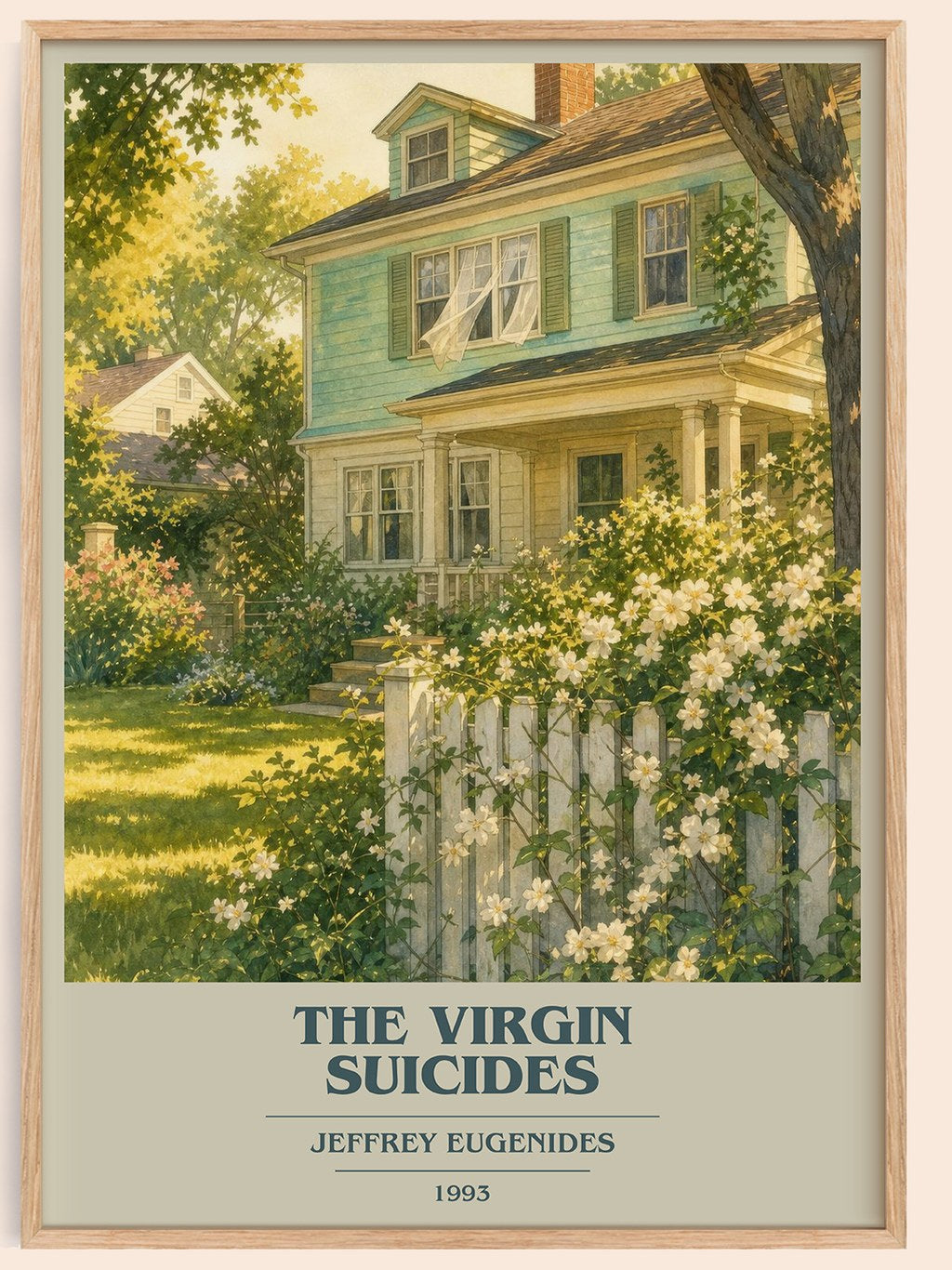The Virgin Suicides book cover book poster by Jeffrey Eugenides – framed literary art print