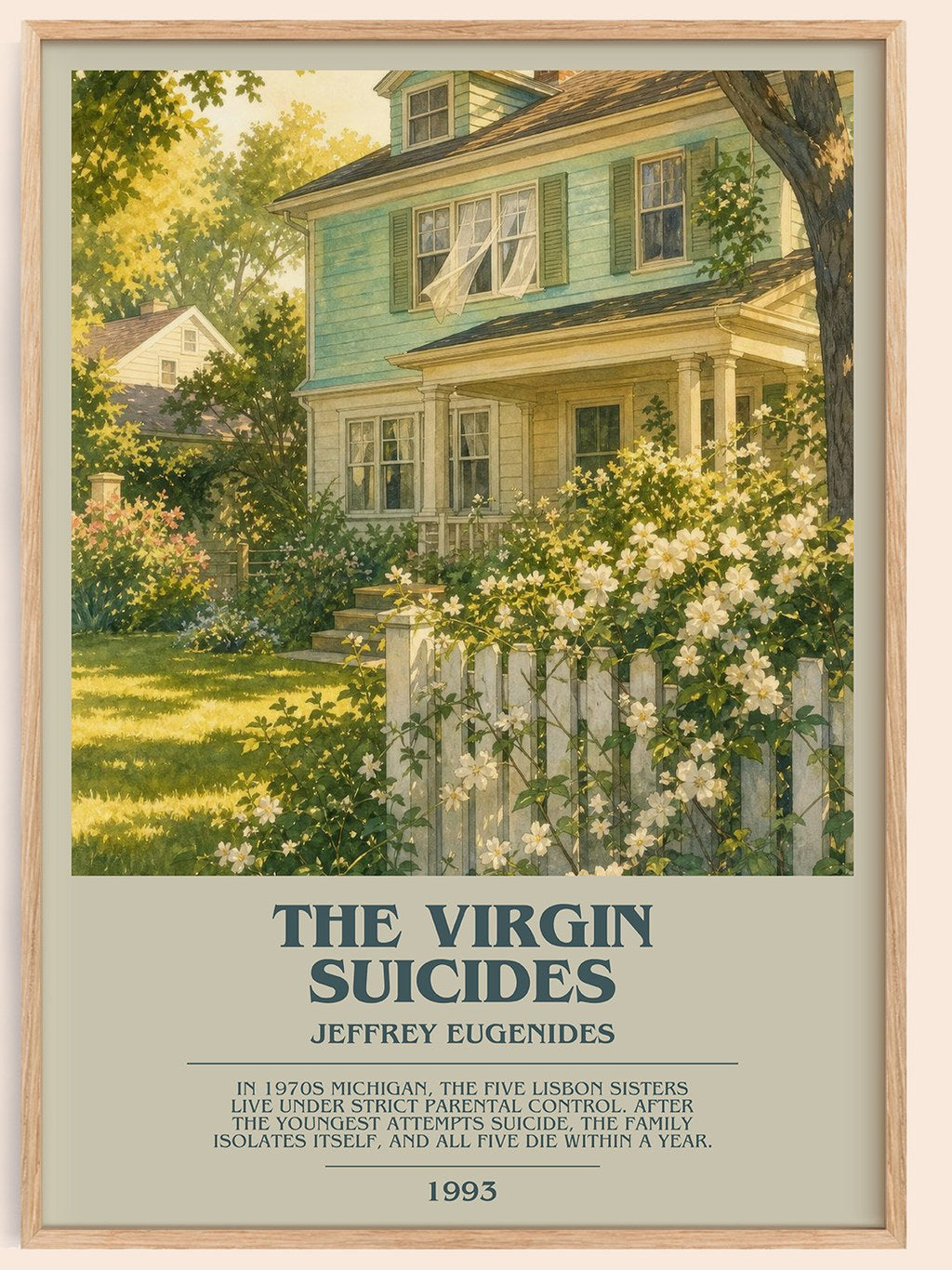 The Virgin Suicides bookish book poster by Jeffrey Eugenides – framed literary art print