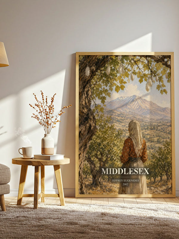 Middlesex watercolour print in frame leaning in hallway – literary fiction wall art