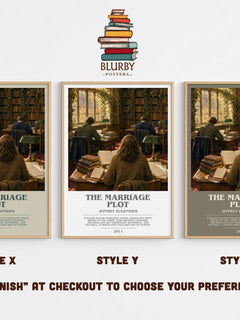 The Marriage Plot bookish print in frame leaning in hallway – literary fiction wall art