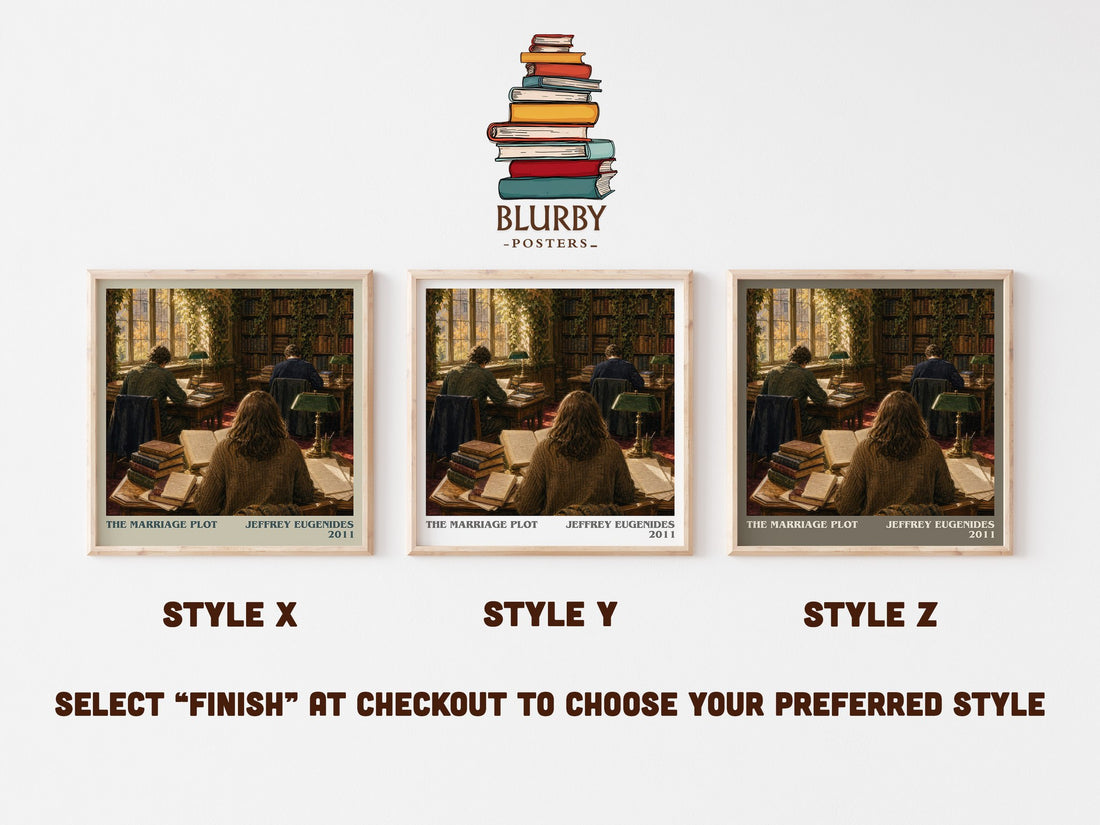 The Marriage Plot literary print in frame leaning in hallway – literary fiction wall art (mockup)
