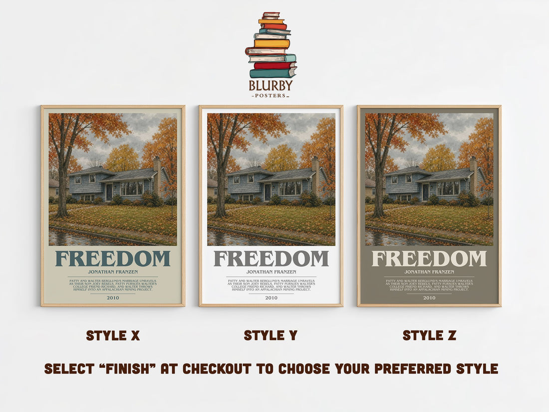 Freedom bookish print in frame leaning in hallway – literary fiction wall art (mockup)
