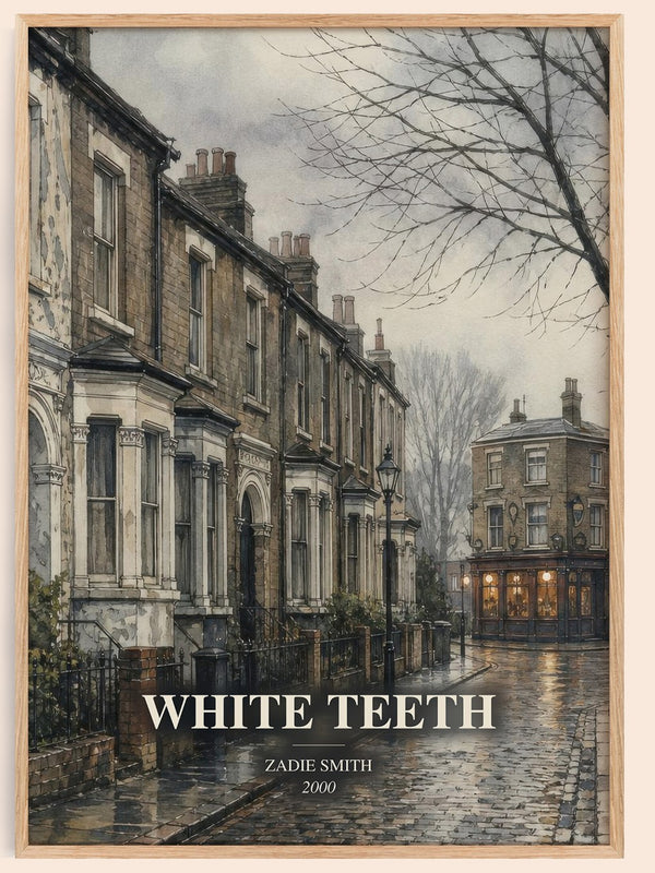 White Teeth watercolour book poster by Zadie Smith – framed literary art print