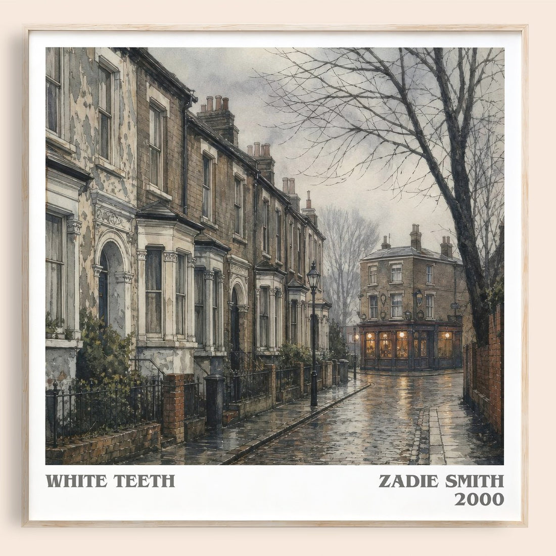 White Teeth literary book poster by Zadie Smith – framed literary art print
