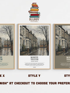 White Teeth bookish print in frame leaning in hallway – contemporary fiction wall art