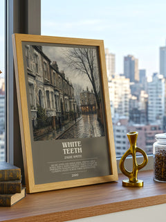 White Teeth bookish print framed by window – literary home decor