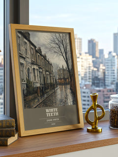White Teeth book cover print framed by window – literary home decor
