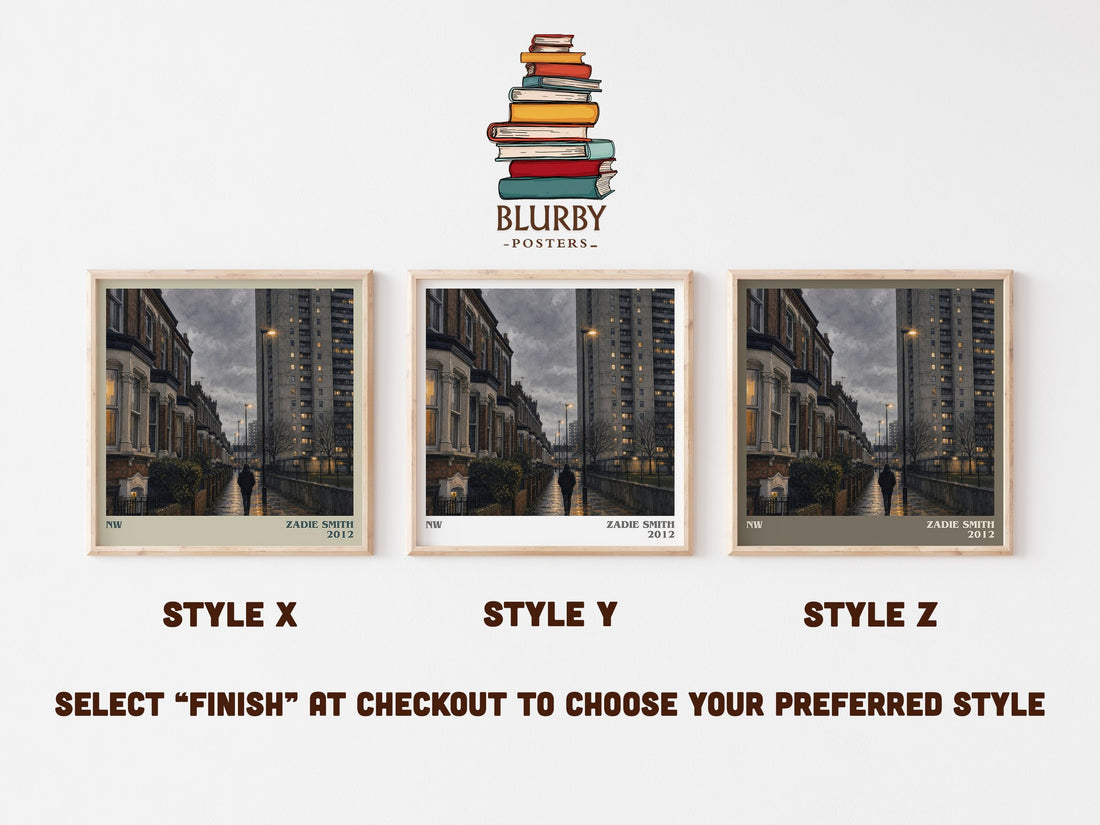 NW literary print in frame leaning in hallway – contemporary fiction wall art (mockup)