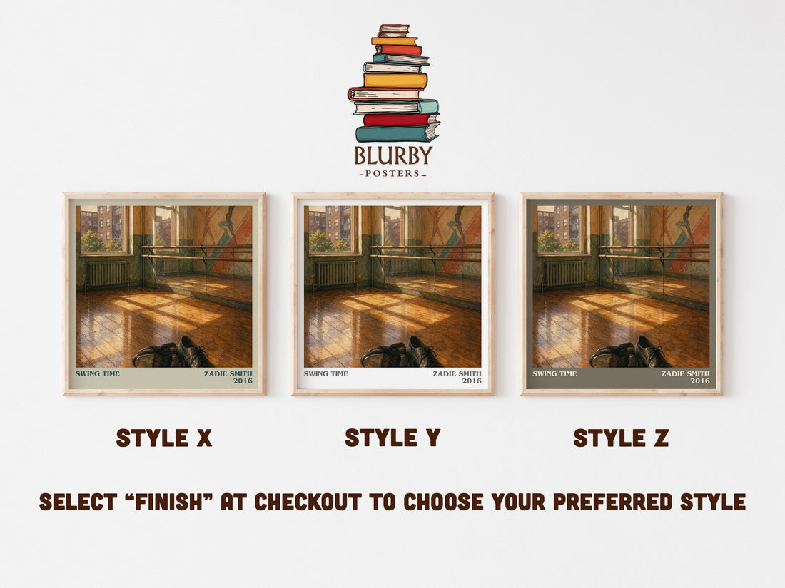 Swing Time literary print in frame leaning in hallway – literary fiction wall art (mockup)
