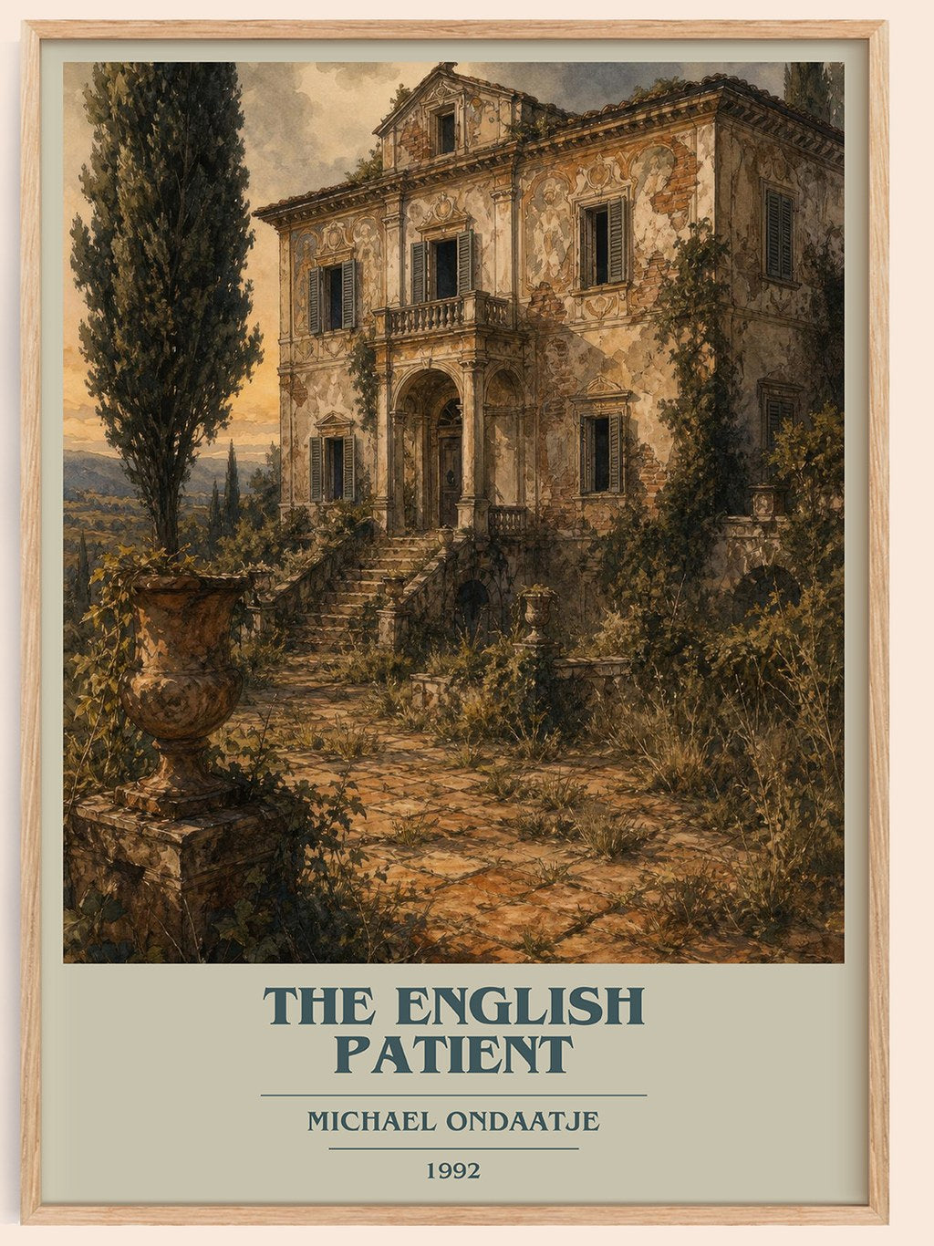 The English Patient book cover book poster by Michael Ondaatje – framed literary art print