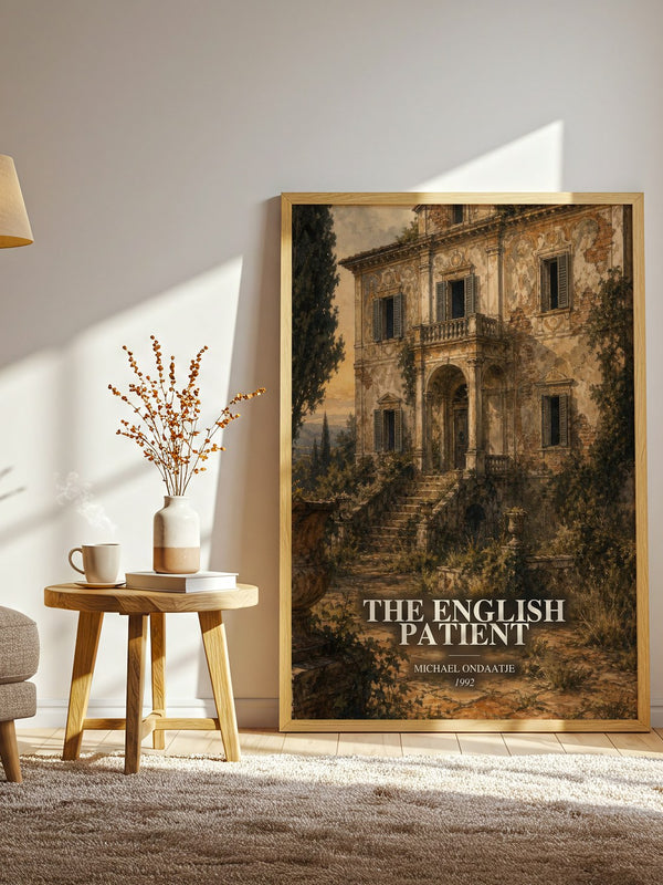 The English Patient watercolour print in frame leaning in hallway – literary fiction wall art