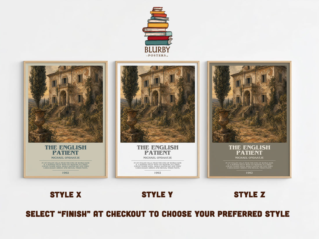 The English Patient bookish print in frame leaning in hallway – literary fiction wall art (mockup)