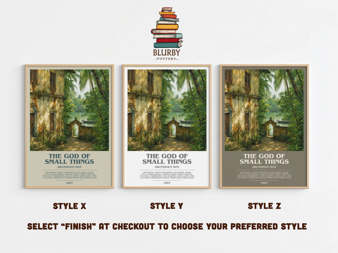 The God of Small Things bookish print in frame leaning in hallway – literary fiction wall art (mockup)