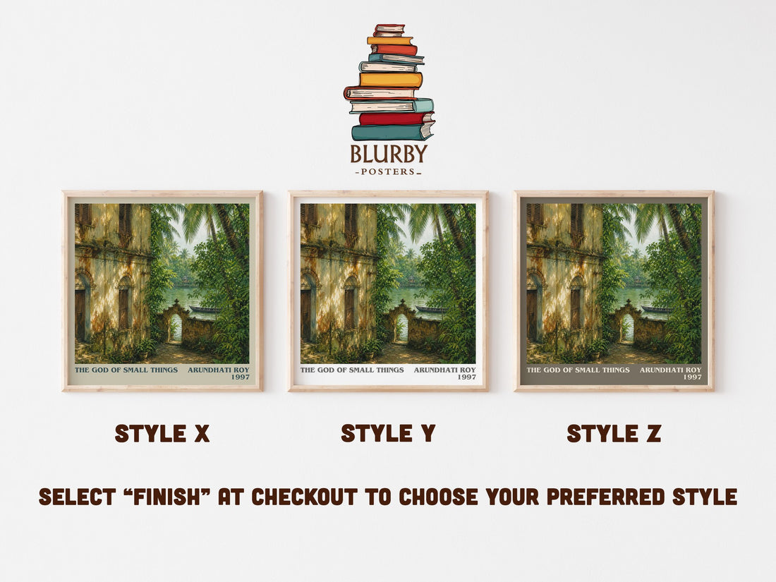 The God of Small Things literary print in frame leaning in hallway – literary fiction wall art (mockup)
