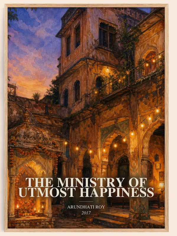 The Ministry of Utmost Happiness watercolour book poster by Arundhati Roy – framed literary art print