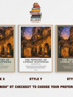 The Ministry of Utmost Happiness bookish print in frame leaning in hallway – literary fiction wall art