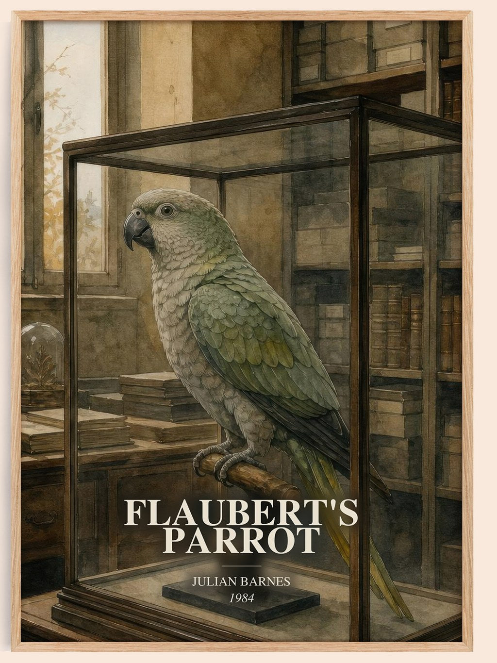 Flaubert's Parrot watercolour book poster by Julian Barnes – framed literary art print