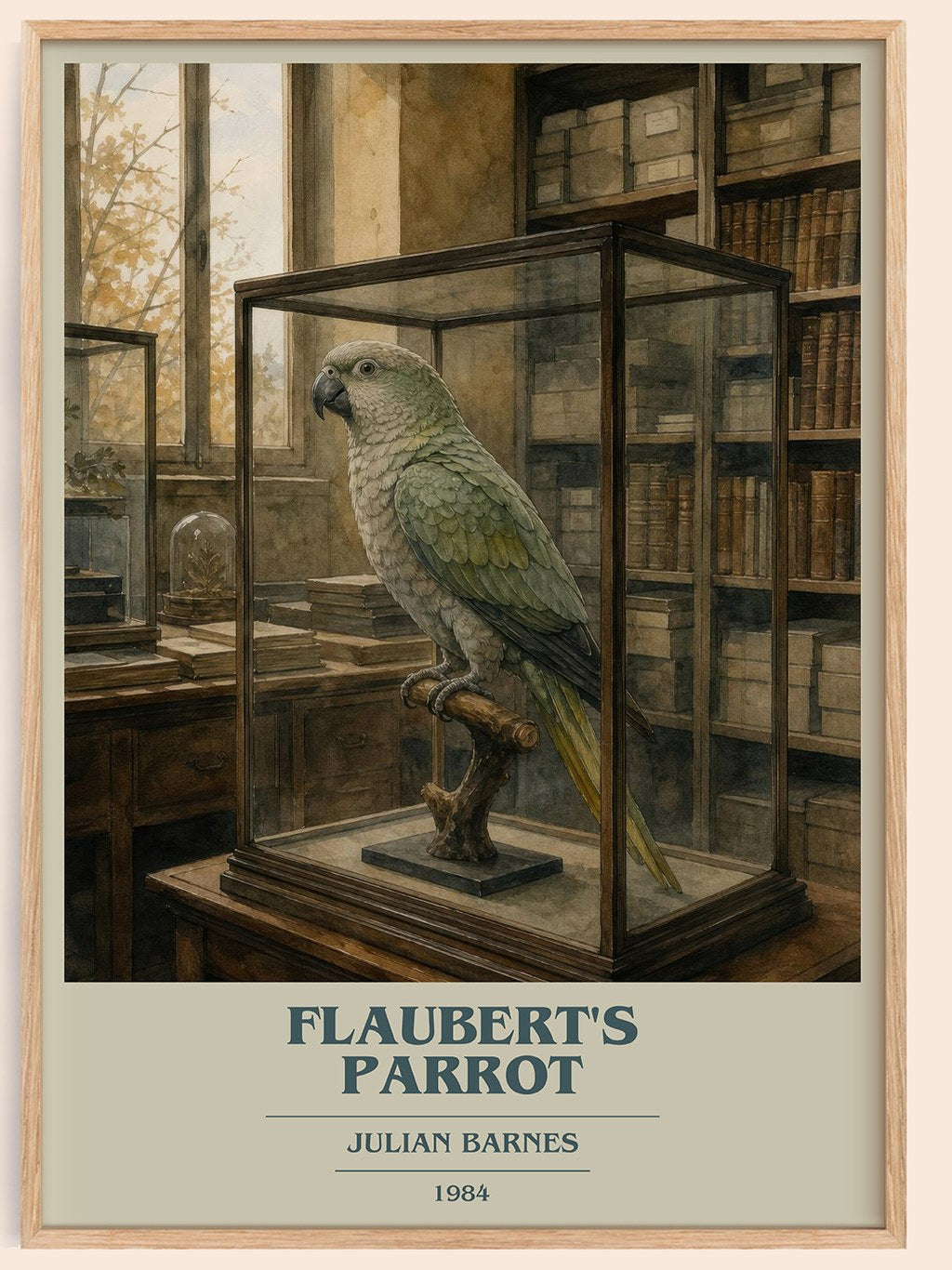 Flaubert's Parrot book cover book poster by Julian Barnes – framed literary art print