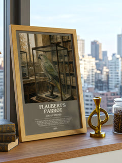 Flaubert's Parrot bookish print framed by window – literary home decor