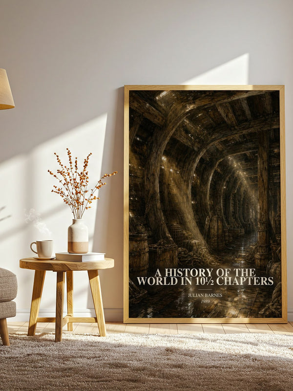 A History of the World in 10½ Chapters watercolour print in frame leaning in hallway – literary fiction wall art