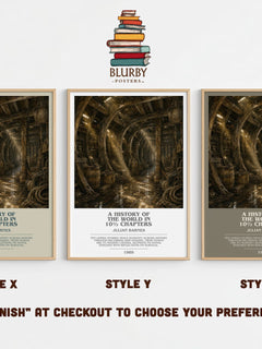 A History of the World in 10½ Chapters bookish print in frame leaning in hallway – literary fiction wall art