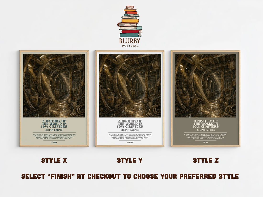 A History of the World in 10½ Chapters bookish print in frame leaning in hallway – literary fiction wall art (mockup)