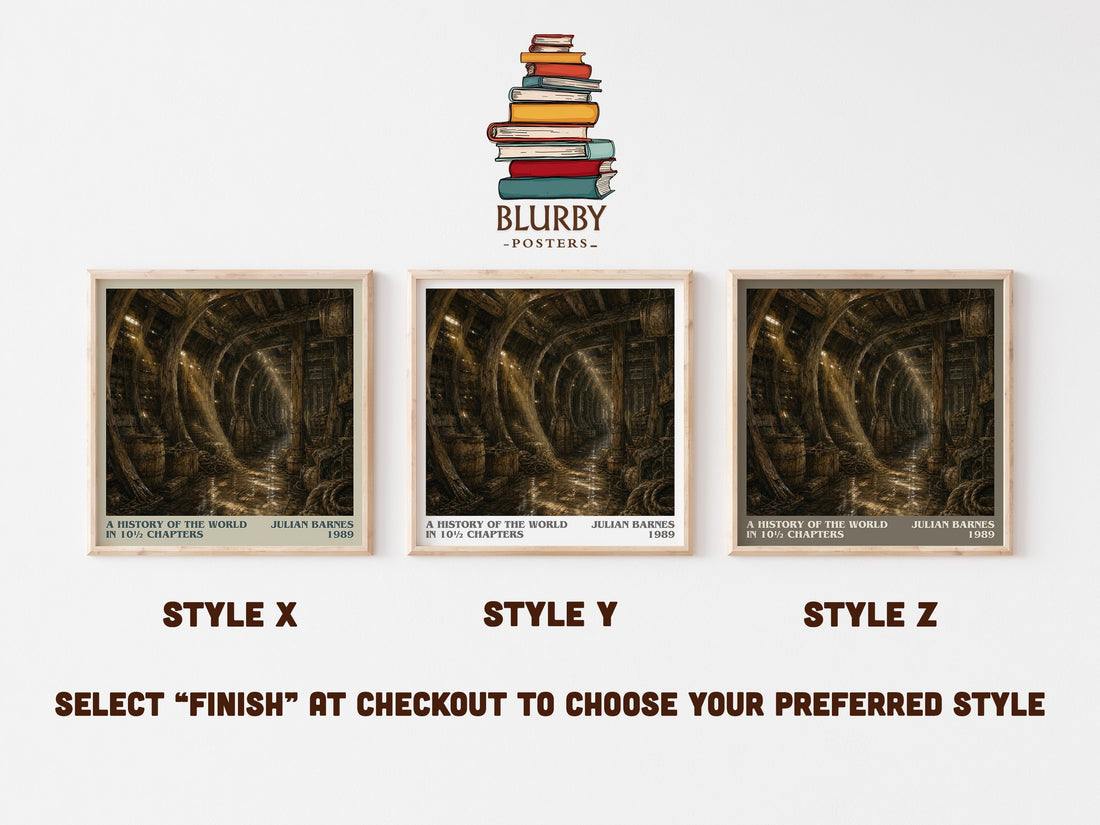 A History of the World in 10½ Chapters literary print in frame leaning in hallway – literary fiction wall art (mockup)