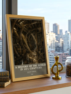 A History of the World in 10½ Chapters book cover print framed by window – literary home decor