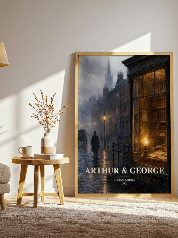 Arthur & George watercolour print in frame leaning in hallway – historical fiction wall art