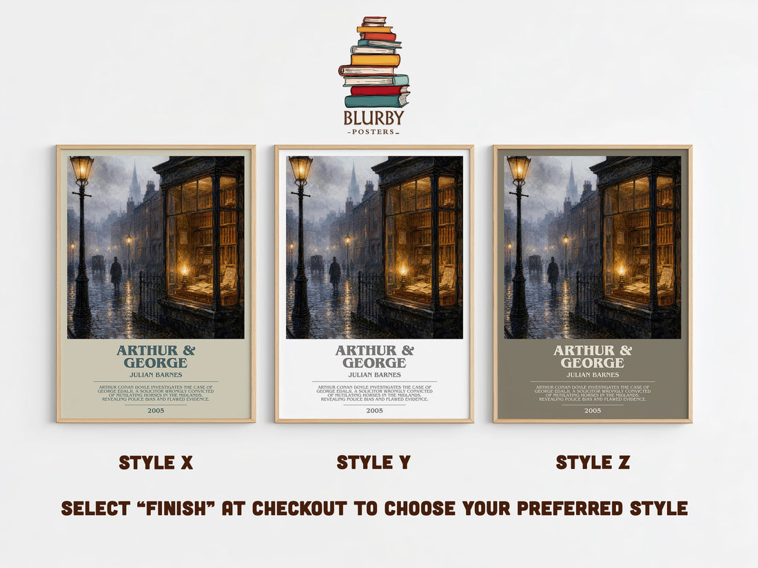 Arthur & George bookish print in frame leaning in hallway – historical fiction wall art (mockup)