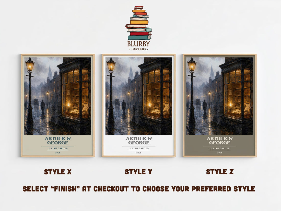 Arthur & George book cover print in frame leaning in hallway – historical fiction wall art (mockup)