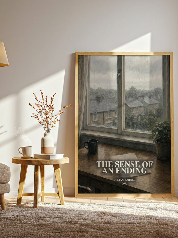 The Sense of an Ending watercolour print in frame leaning in hallway – literary fiction wall art