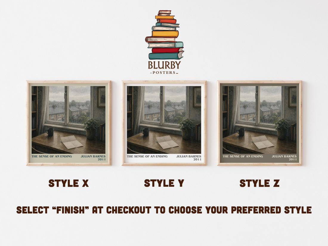 The Sense of an Ending literary print in frame leaning in hallway – literary fiction wall art (mockup)