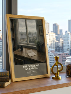 The Sense of an Ending book cover print framed by window – literary home decor