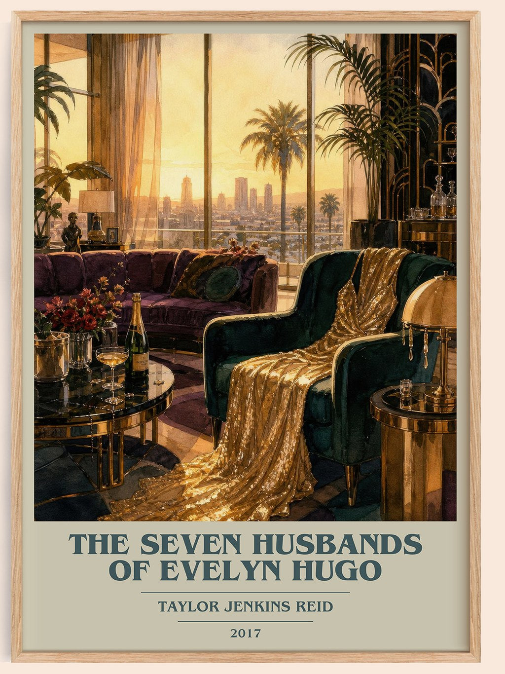 The Seven Husbands of Evelyn Hugo book cover book poster by Taylor Jenkins Reid – framed literary art print