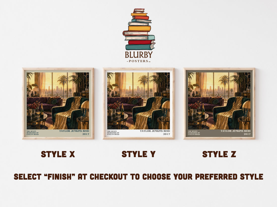 The Seven Husbands of Evelyn Hugo literary print in frame leaning in hallway – contemporary fiction wall art (mockup)