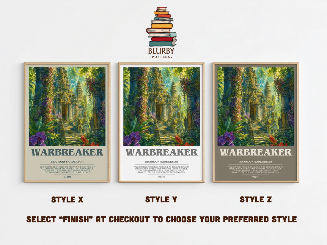 Warbreaker bookish print in frame leaning in hallway – fantasy wall art (mockup)
