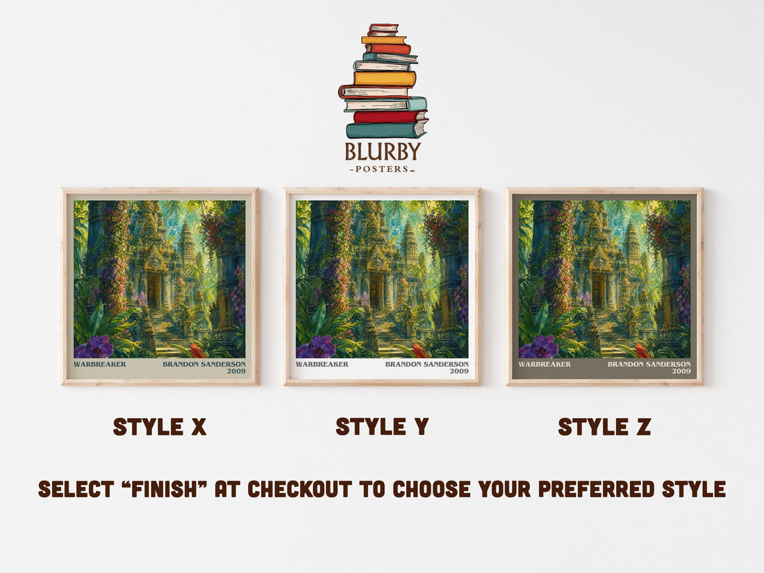 Warbreaker literary print in frame leaning in hallway – fantasy wall art (mockup)
