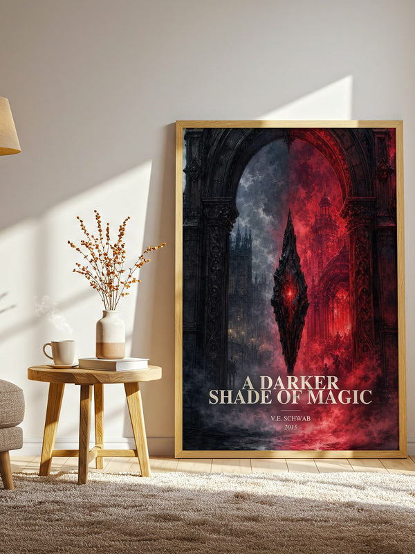 A Darker Shade of Magic watercolour print in frame leaning in hallway – fantasy wall art
