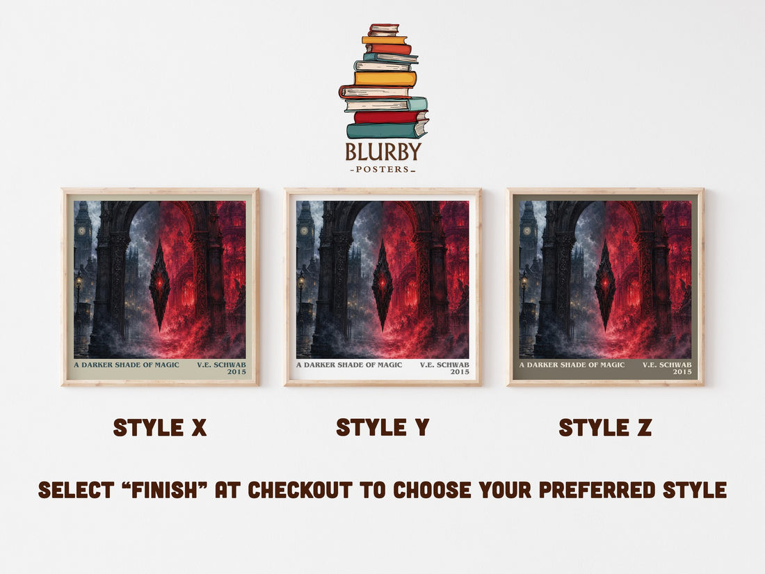 A Darker Shade of Magic literary print in frame leaning in hallway – fantasy wall art (mockup)